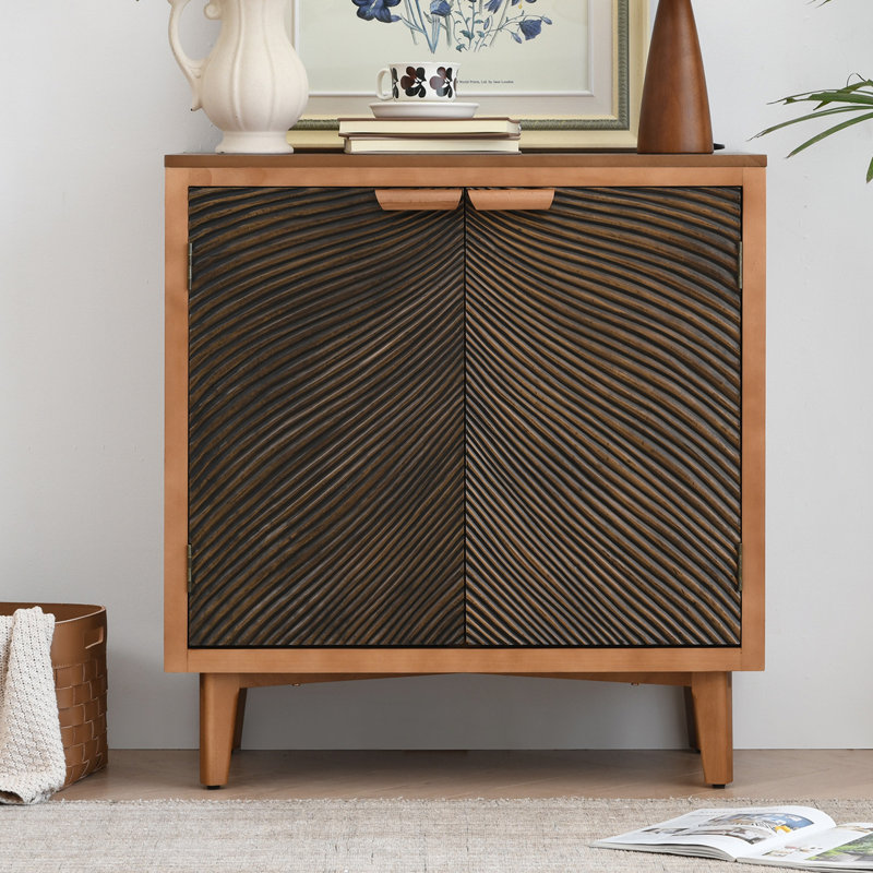Millwood Pines Dayle Vintage Storage Accent Textured 2 Door Cabinet with with Wood Handles Rich Brown Wayfair